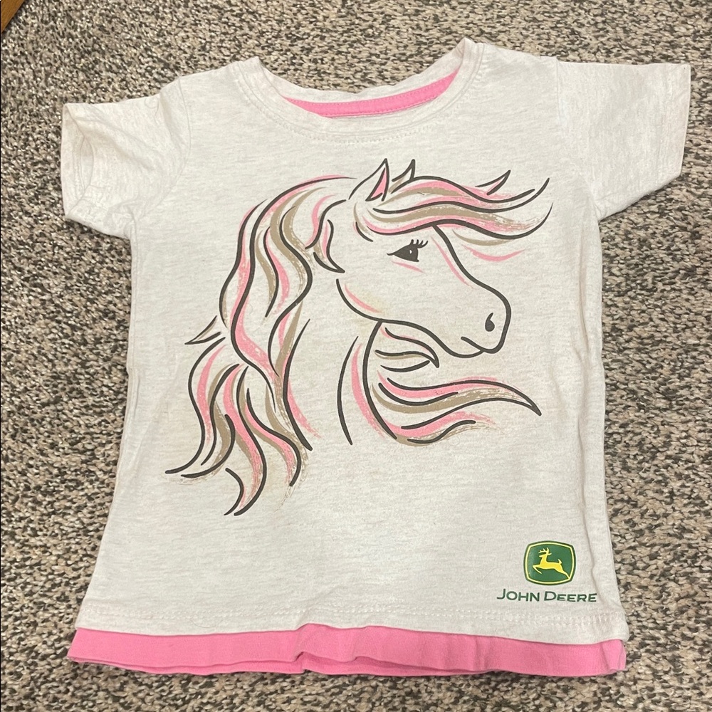 John Deere Kids' White and Pink Horse Tee girls size 3T